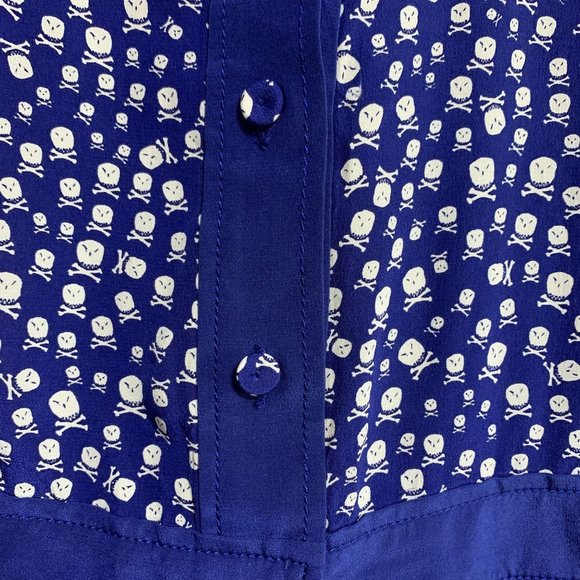 Lucky Chouette Silk Skull & Crossbones Novelty Print Button Front Romper Size M - Picture 5 of 15
